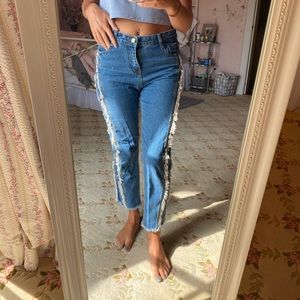 blue jeans with ruffles